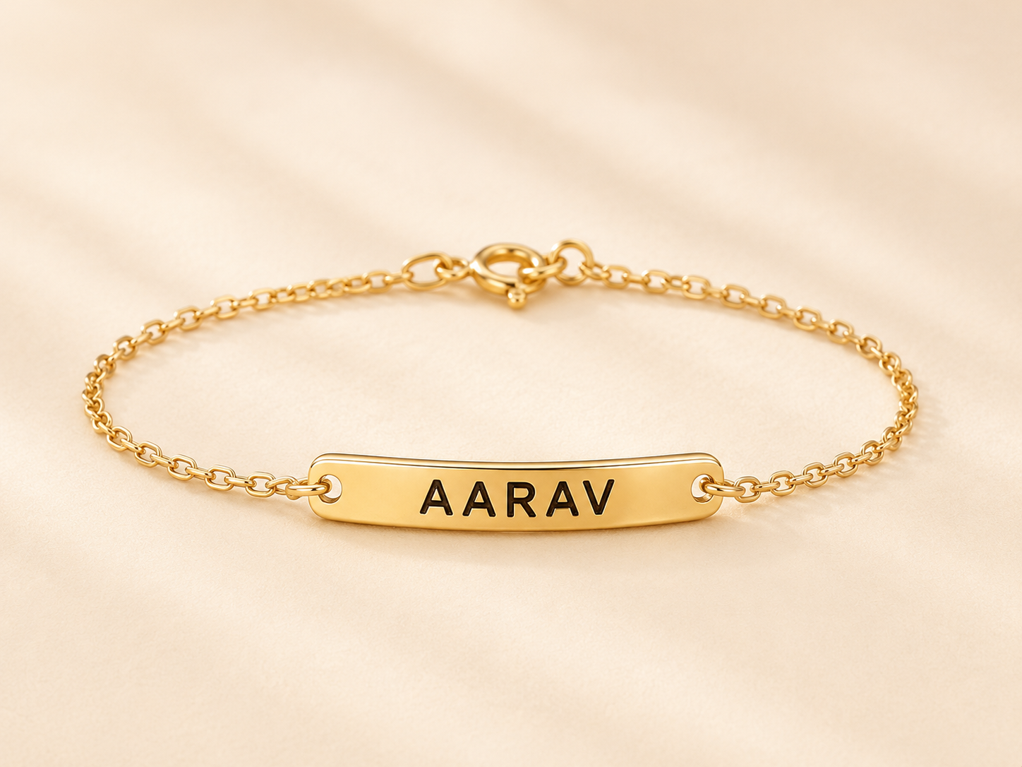 Close-up of personalized name bracelet